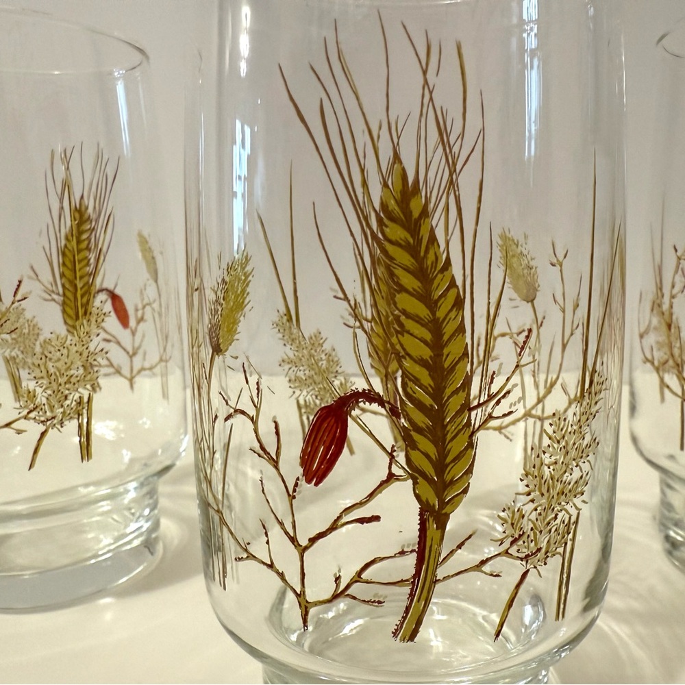 Vintage Tall Drinking Glasses – Wheat & Harvest Motif – Set of 3